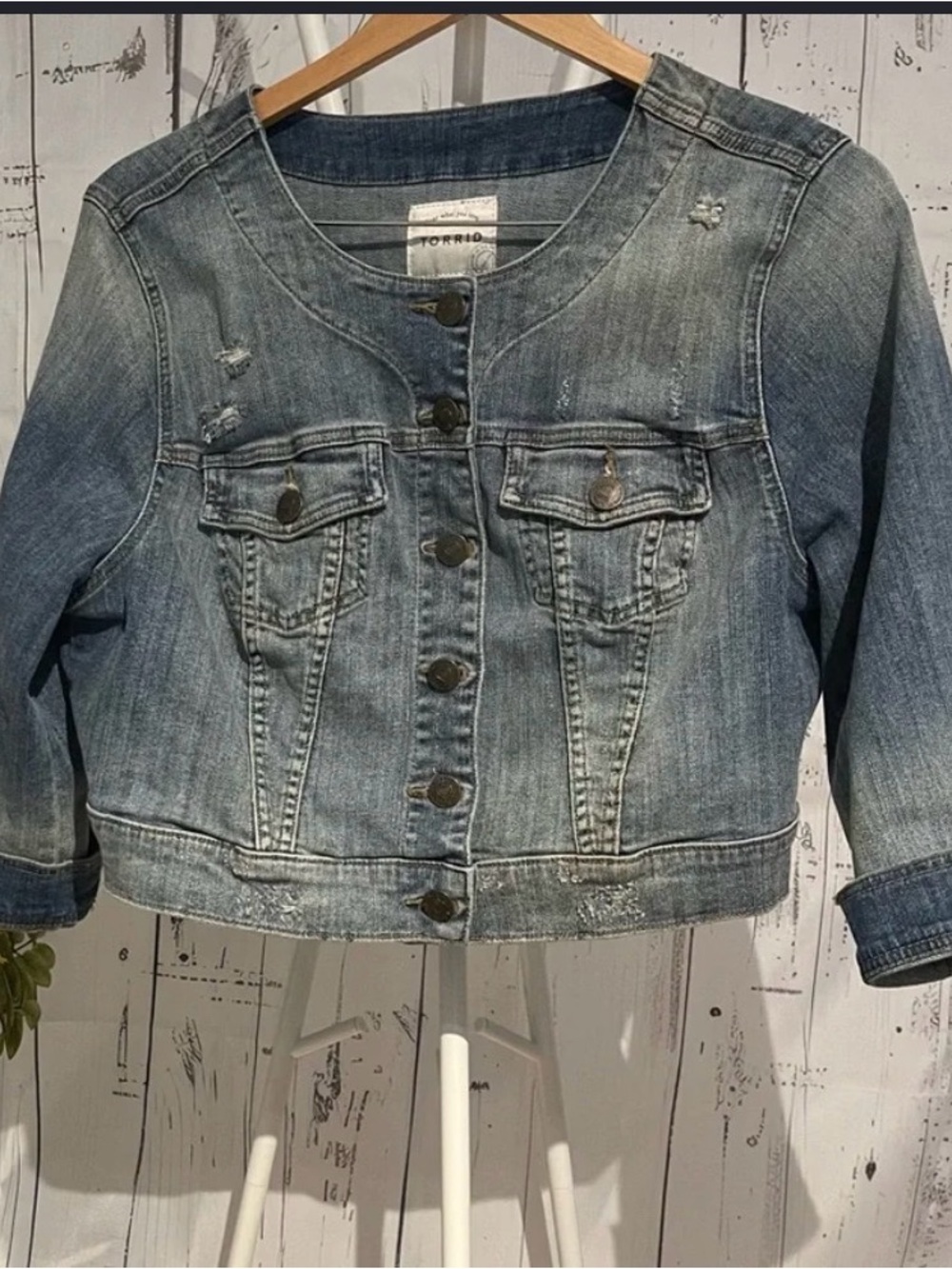 Torrid Light Wash Blue Denim Cropped Jacket